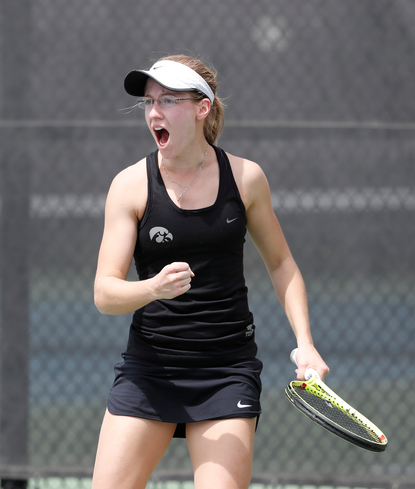 Iowa's Montana Crawford against the Wisconsin Badgers Sunday, April 22, 2018 at the Hawkeye Tennis and Recreation Center. (Brian Ray/hawkeyesports.com)