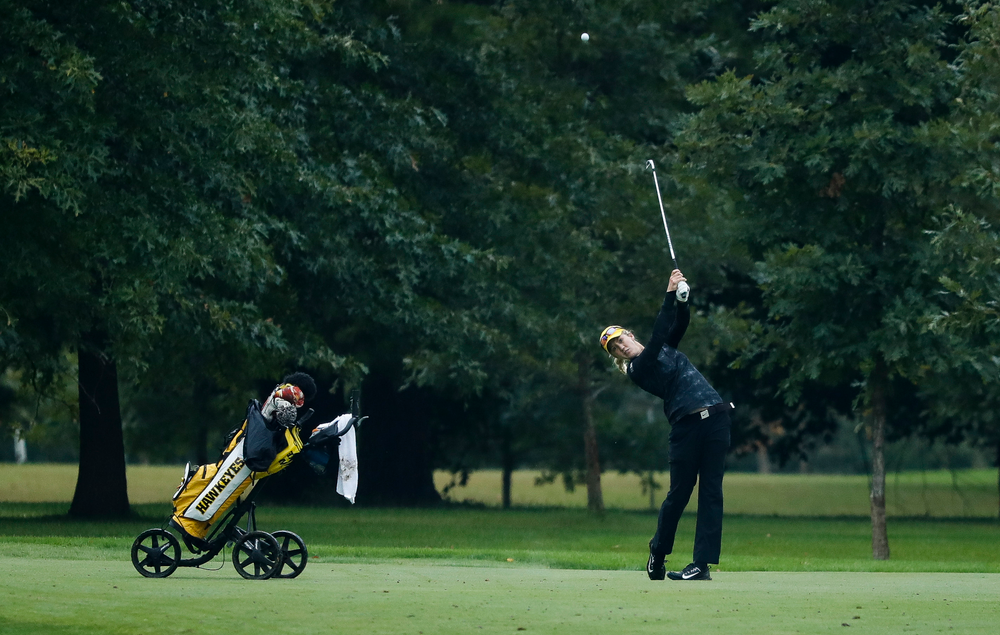 Iowa's Shawn Rennegarbe hits an approach shot during the final round of the Diane Thomason Invitational at Finkbine Golf Course on September 30, 2018. (Tork Mason/hawkeyesports.com)