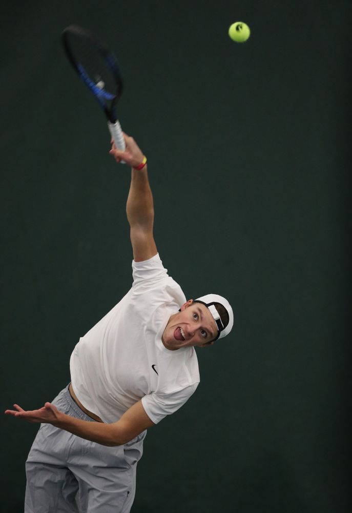 Iowa's Joe Tyler against Western Michigan Saturday, January 19, 2019 at the Hawkeye Tennis and Recreation Complex. (Brian Ray/hawkeyesports.com)