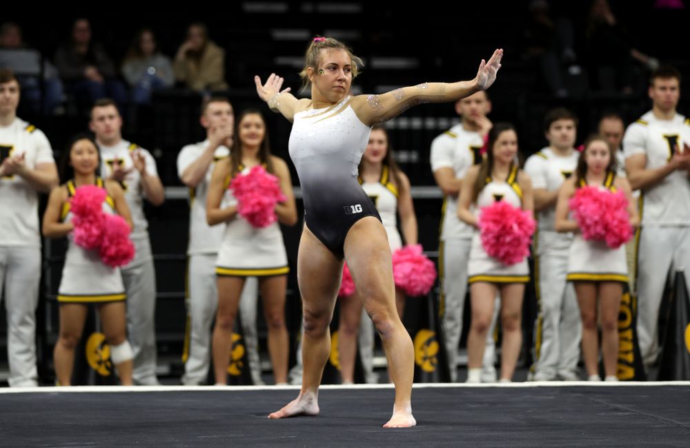 IowaÕs Alex Greenwald competes on the floor against Ball State and Air Force Saturday, January 11, 2020 at Carver-Hawkeye Arena. (Brian Ray/hawkeyesports.com)