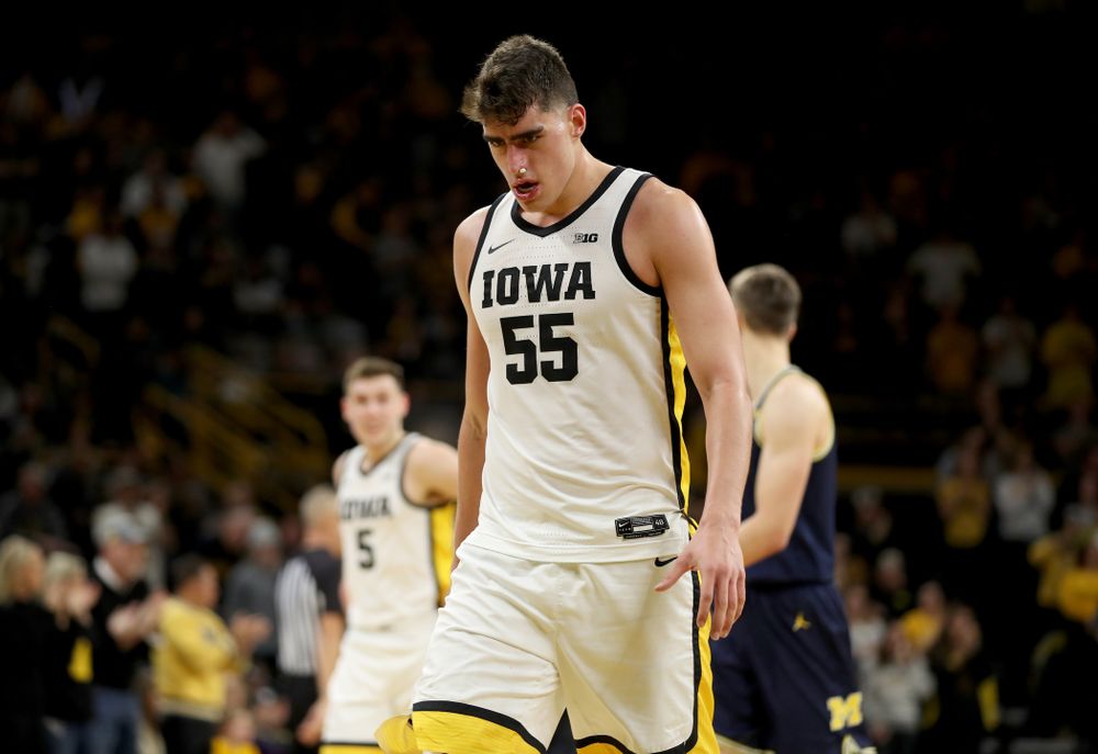 Iowa Hawkeyes forward Luka Garza (55) against the Michigan Wolverines Friday, January 17, 2020 at Carver-Hawkeye Arena. (Brian Ray/hawkeyesports.com)