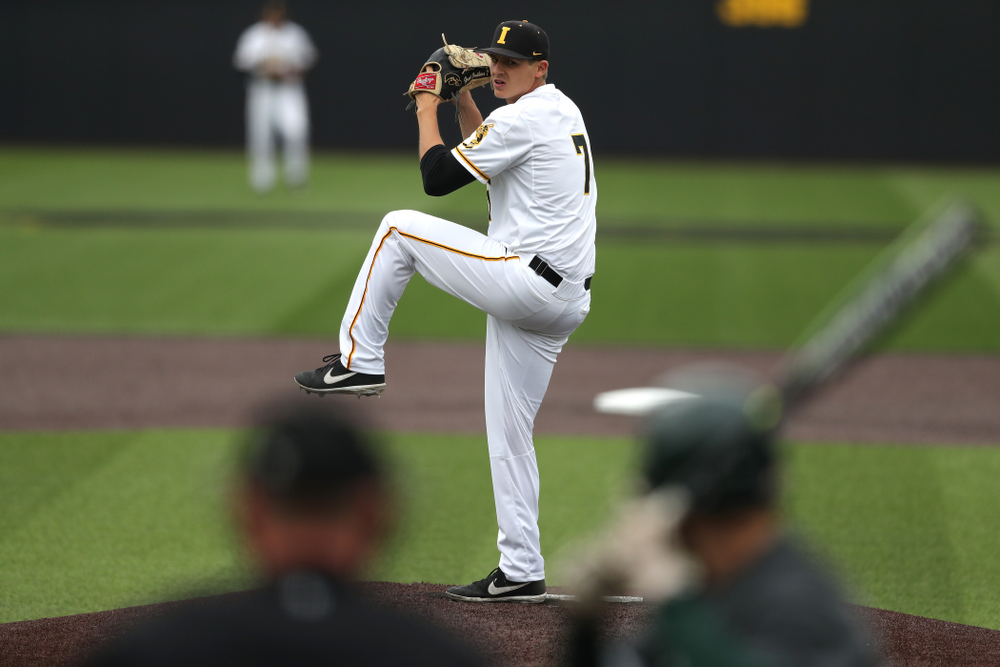 Iowa Hawkeyes Grant Judkins (7) against Michigan State Sunday, May 12, 2019 at Duane Banks Field. (Brian Ray/hawkeyesports.com)