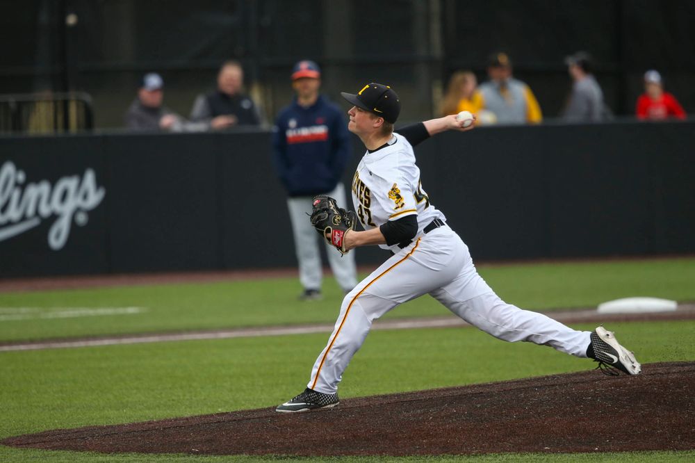 Iowa pitcher Trace Hoffman at game 1 vs Illinois on Friday, March 29, 2019 at Duane Banks Field. (Lily Smith/hawkeyesports.com)
