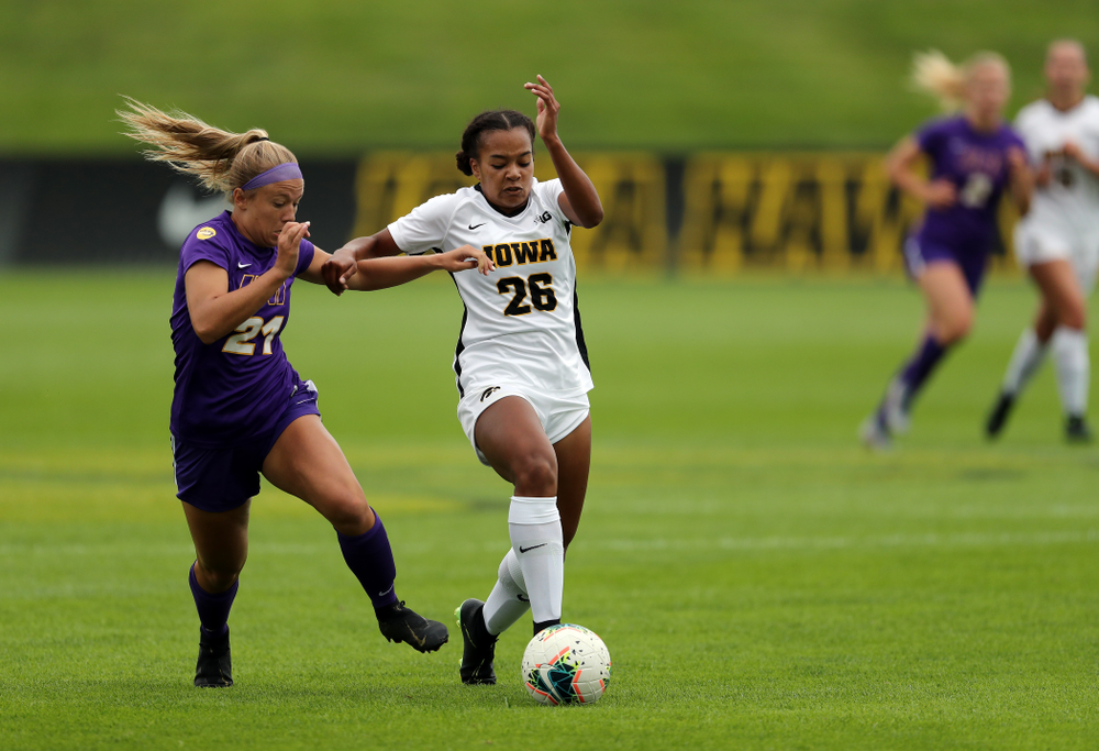 Iowa Hawkeyes midfielder/forward Melina Hegelheimer (26) during a 6-1 win over Northern Iowa Sunday, August 25, 2019 at the Iowa Soccer Complex. (Brian Ray/hawkeyesports.com)