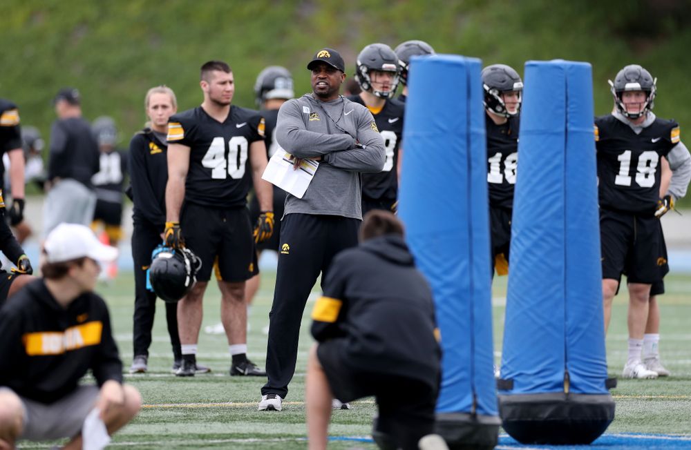 Iowa Hawkeyes wide receivers coach Kelton Copeland during practice Sunday, December 22, 2019 at Mesa College in San Diego. (Brian Ray/hawkeyesports.com)