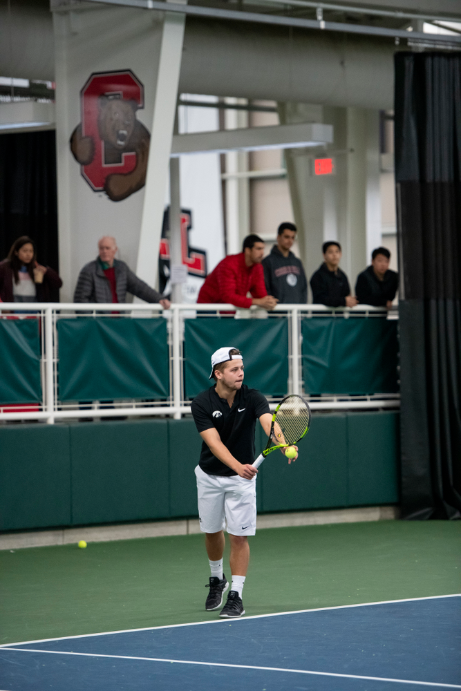 The Iowa men's tennis team competes against Cornell in The Rise Tennis Center in Ithaca, NY on Sunday, Feb. 24, 2019.