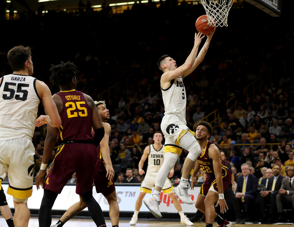 Iowa Hawkeyes guard CJ Fredrick (5) against the Minnesota Golden Gophers Monday, December 9, 2019 at Carver-Hawkeye Arena. (Brian Ray/hawkeyesports.com)