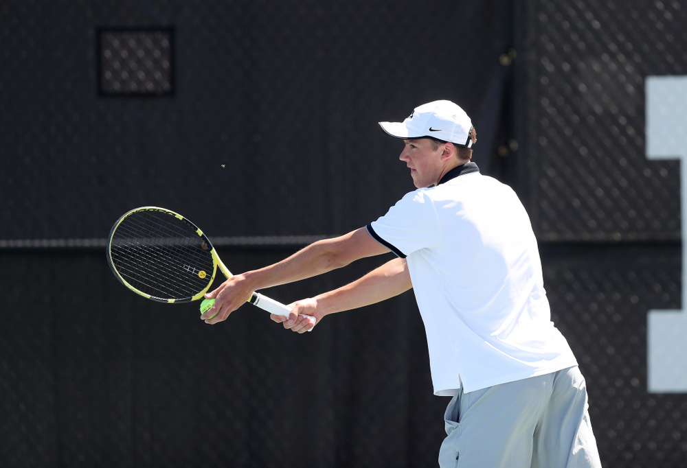IowaÕs Joe Tyler and Nikita Snezhko play a doubles match against the Michigan Wolverines Sunday, April 21, 2019 at the Hawkeye Tennis and Recreation Complex. (Brian Ray/hawkeyesports.com)