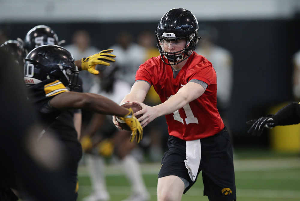 Iowa Hawkeyes quarterback Connor Kapisak (11) during preparation for the 2019 Outback Bowl Tuesday, December 18, 2018 at the Hansen Football Performance Center. (Brian Ray/hawkeyesports.com)