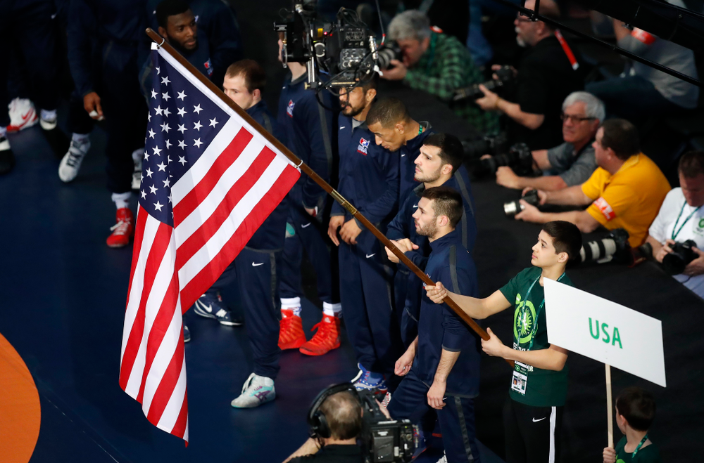 Thomas Gilman during the United World Wrestling Freestyle World Cup Saturday, April 7, 2018 at Carver-Hawkeye Arena. (Brian Ray/hawkeyesports.com)
