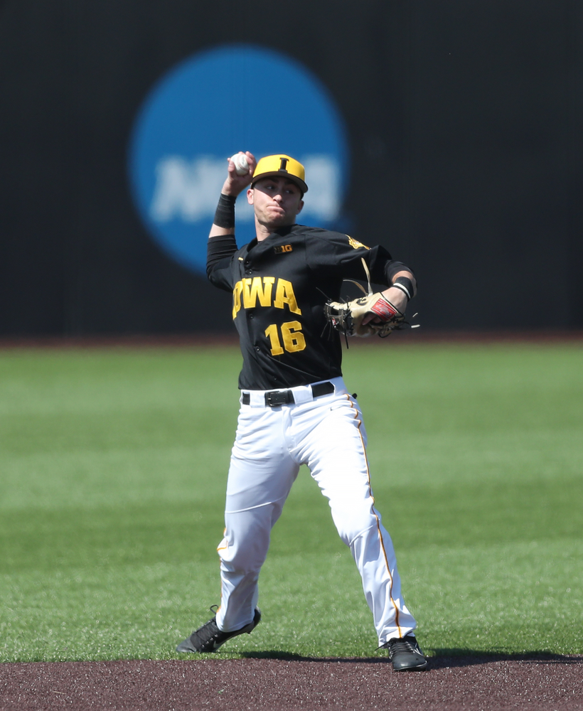 Iowa Hawkeyes Tanner Wetrich (16) during game two against UC Irvine Saturday, May 4, 2019 at Duane Banks Field. (Brian Ray/hawkeyesports.com)