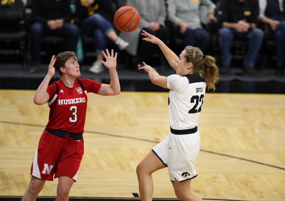 Iowa Hawkeyes guard Kathleen Doyle (22) against the Nebraska Cornhuskers Thursday, January 3, 2019 at Carver-Hawkeye Arena. (Brian Ray/hawkeyesports.com)