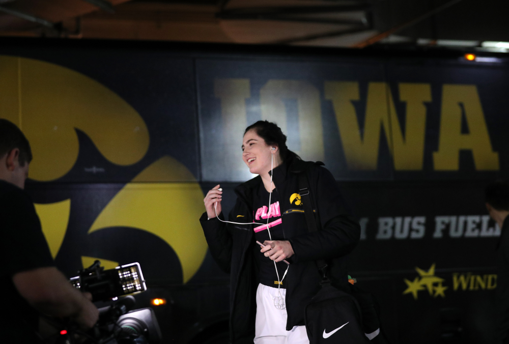 Iowa Hawkeyes forward Megan Gustafson (10) against the Rutgers Scarlet Knights in the semi-finals of the Big Ten Tournament Saturday, March 9, 2019 at Bankers Life Fieldhouse in Indianapolis, Ind. (Brian Ray/hawkeyesports.com)