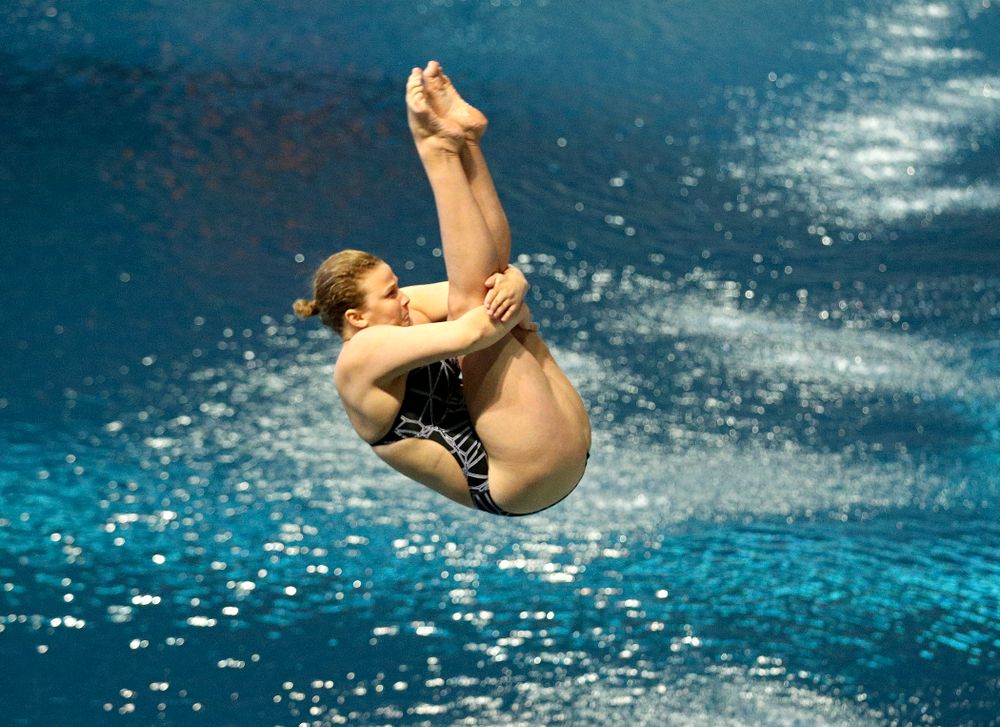 Iowa’s Claire Park competes in the women’s 1 meter diving preliminary event during the 2020 Women’s Big Ten Swimming and Diving Championships at the Campus Recreation and Wellness Center in Iowa City on Thursday, February 20, 2020. (Stephen Mally/hawkeyesports.com)