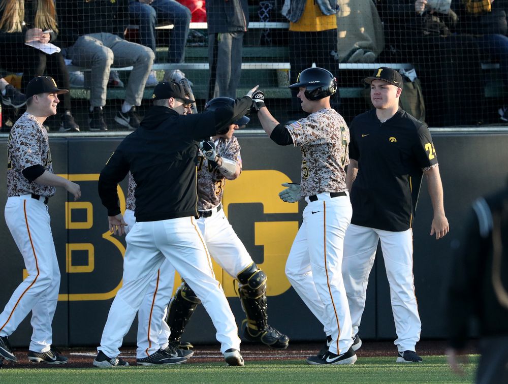 Iowa Hawkeyes Zeb Adreon (5) against the Nebraska Cornhuskers on Military Appreciation Night Friday, April 19, 2019 at Duane Banks Field. (Brian Ray/hawkeyesports.com)