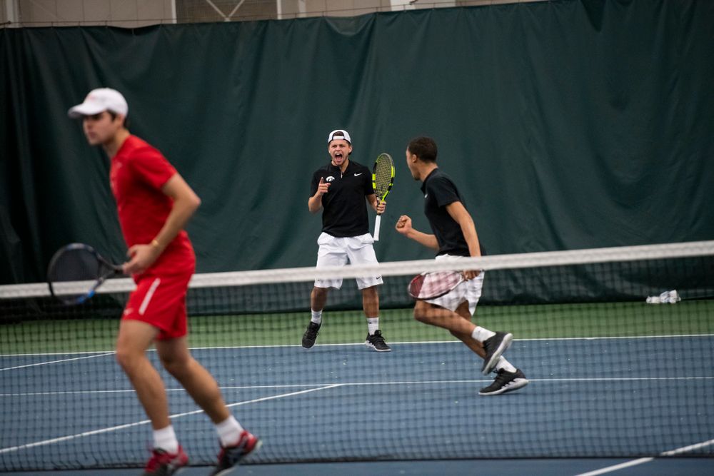 The Iowa men's tennis team competes against Cornell in The Rise Tennis Center in Ithaca, NY on Sunday, Feb. 24, 2019.