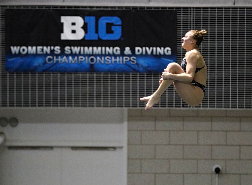 Iowa’s Samantha Tamborski competes in the women’s 3 meter diving final event during the 2020 Women’s Big Ten Swimming and Diving Championships at the Campus Recreation and Wellness Center in Iowa City on Friday, February 21, 2020. (Stephen Mally/hawkeyesports.com)
