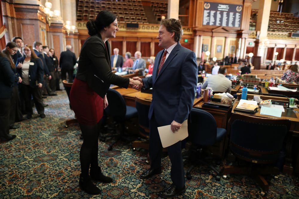 Iowa WomenÕs BasketballÕs Megan Gustafson is recognized with a resolution by the house and the senate at the Iowa State Capitol Wednesday, April 24, 2019 in Des Moines. (Brian Ray/hawkeyesports.com)