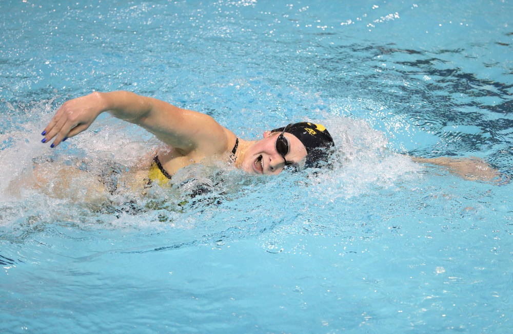 Iowa's Abey Schneider swims the 1000 yard freestyle during a double dual against Wisconsin and Northwestern Saturday, January 19, 2019 at the Campus Recreation and Wellness Center. (Brian Ray/hawkeyesports.com)