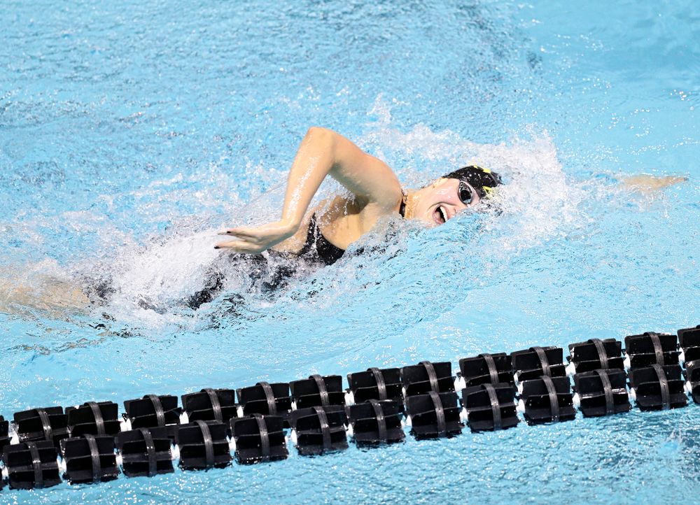 Iowa’s Hannah Burvill swims the 800 yard freestyle relay event during the 2020 Big Ten Women’s Swimming and Diving Championships at the Campus Recreation and Wellness Center in Iowa City on Wednesday, February 19, 2020. (Stephen Mally/hawkeyesports.com)