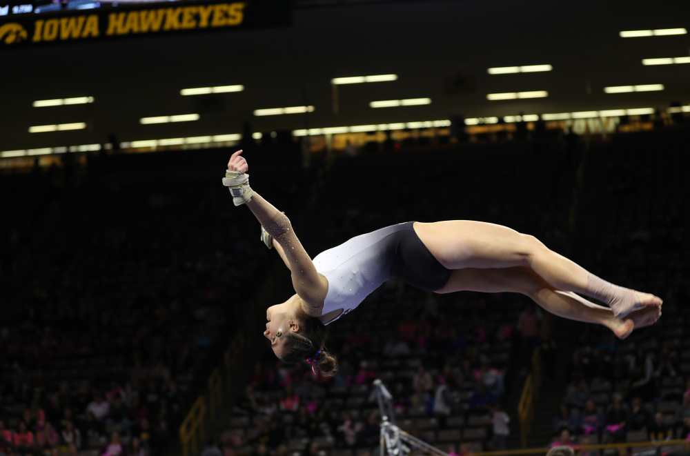 IowaÕs Allie Gilchrist competes on the beam against Ball State and Air Force Saturday, January 11, 2020 at Carver-Hawkeye Arena. (Brian Ray/hawkeyesports.com)