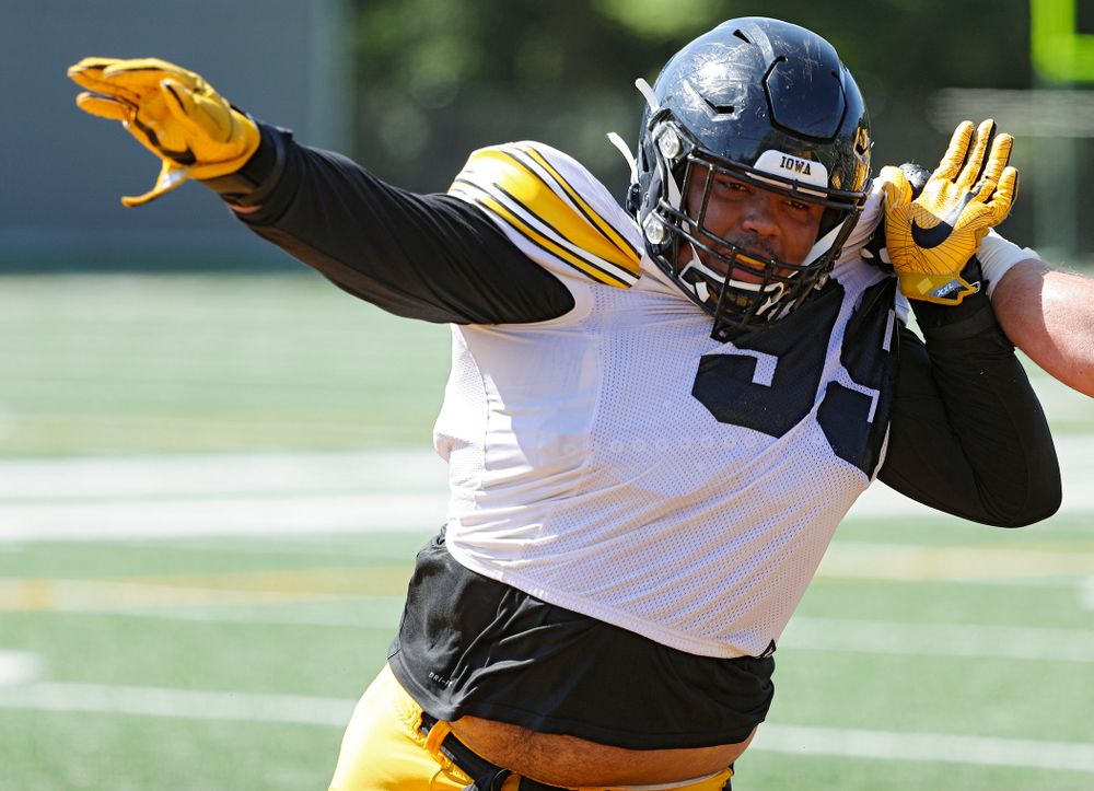 Iowa Hawkeyes defensive lineman Noah Shannon (99) runs a drill during Fall Camp Practice #5 at the Hansen Football Performance Center in Iowa City on Tuesday, Aug 6, 2019. (Stephen Mally/hawkeyesports.com)