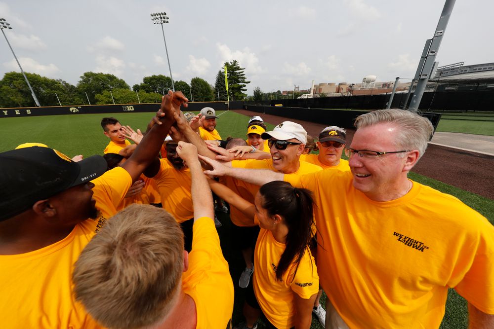 The Gold Team during the Iowa Student Athlete Kickoff Kickball game Sunday, August 19, 2018 at Duane Banks Field. (Brian Ray/hawkeyesports.com)