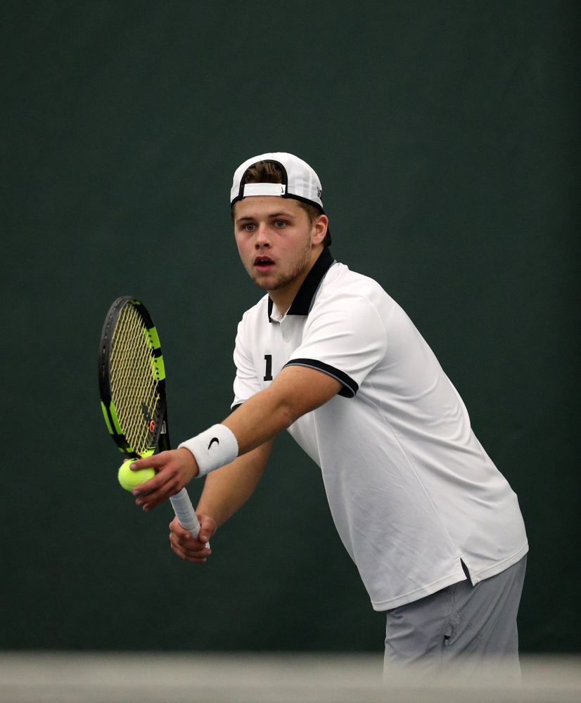 Iowa's Will Davies against Western Michigan Saturday, January 19, 2019 at the Hawkeye Tennis and Recreation Complex. (Brian Ray/hawkeyesports.com)