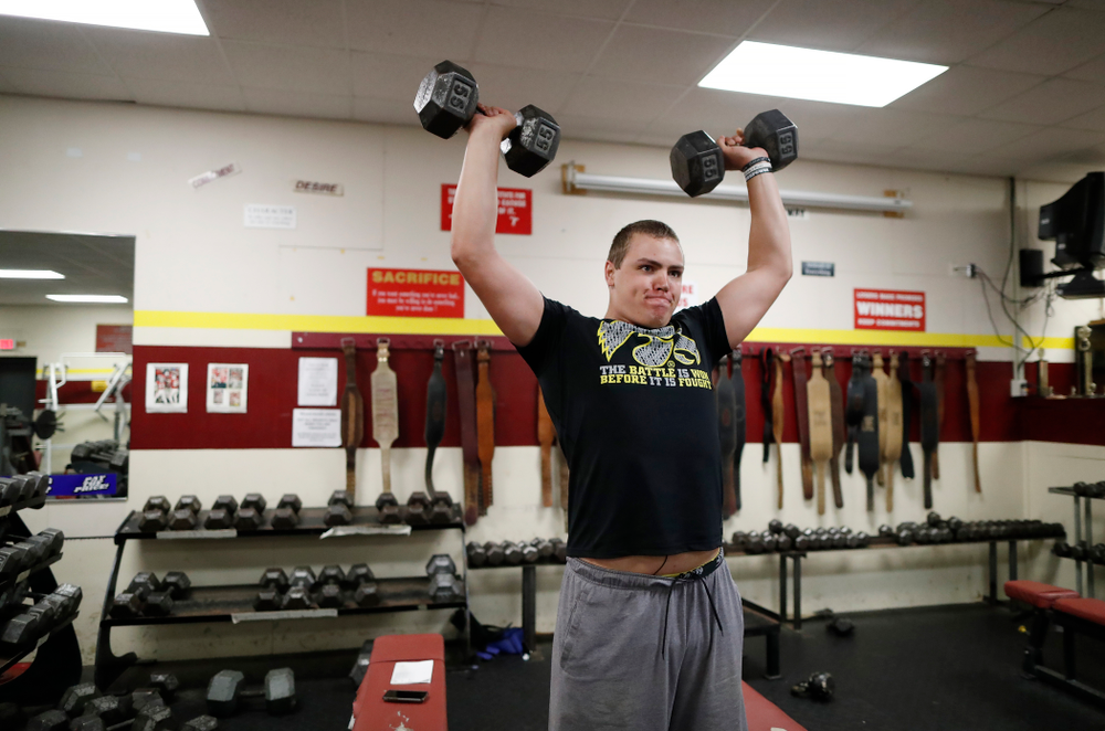 Iowa Hawkeyes quarterback Nathan Stanley (4) works out at his high school Wednesday, May 30, 2018 in Menomonie, Wisc. (Brian Ray/hawkeyesports.com)