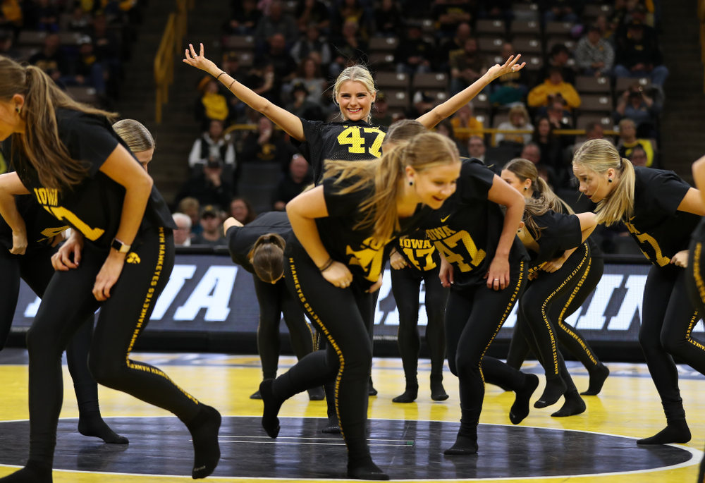 The Iowa Dance Team performs at the intermission of the Iowa Hawkeyes match against Purdue Saturday, November 24, 2018 at Carver-Hawkeye Arena. (Brian Ray/hawkeyesports.com)