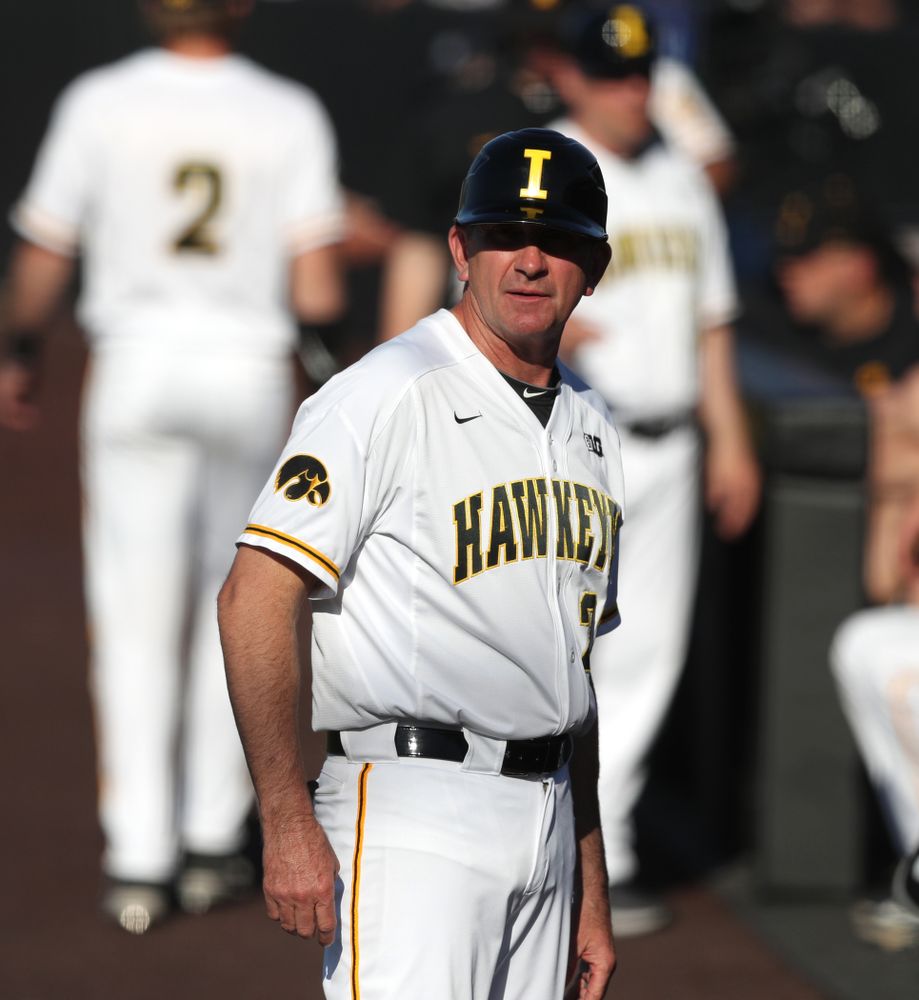 Iowa Hawkeyes head coach Rick Heller against the Nebraska Cornhuskers Saturday, April 20, 2019 at Duane Banks Field. (Brian Ray/hawkeyesports.com)