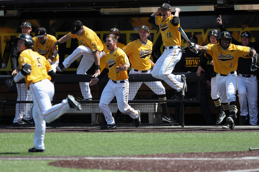 Iowa Hawkeyes infielder Matt Hoeg (3), Iowa Hawkeyes outfielder Tanner Wetrich (16), Iowa Hawkeyes infielder Lorenzo Elion (1)
