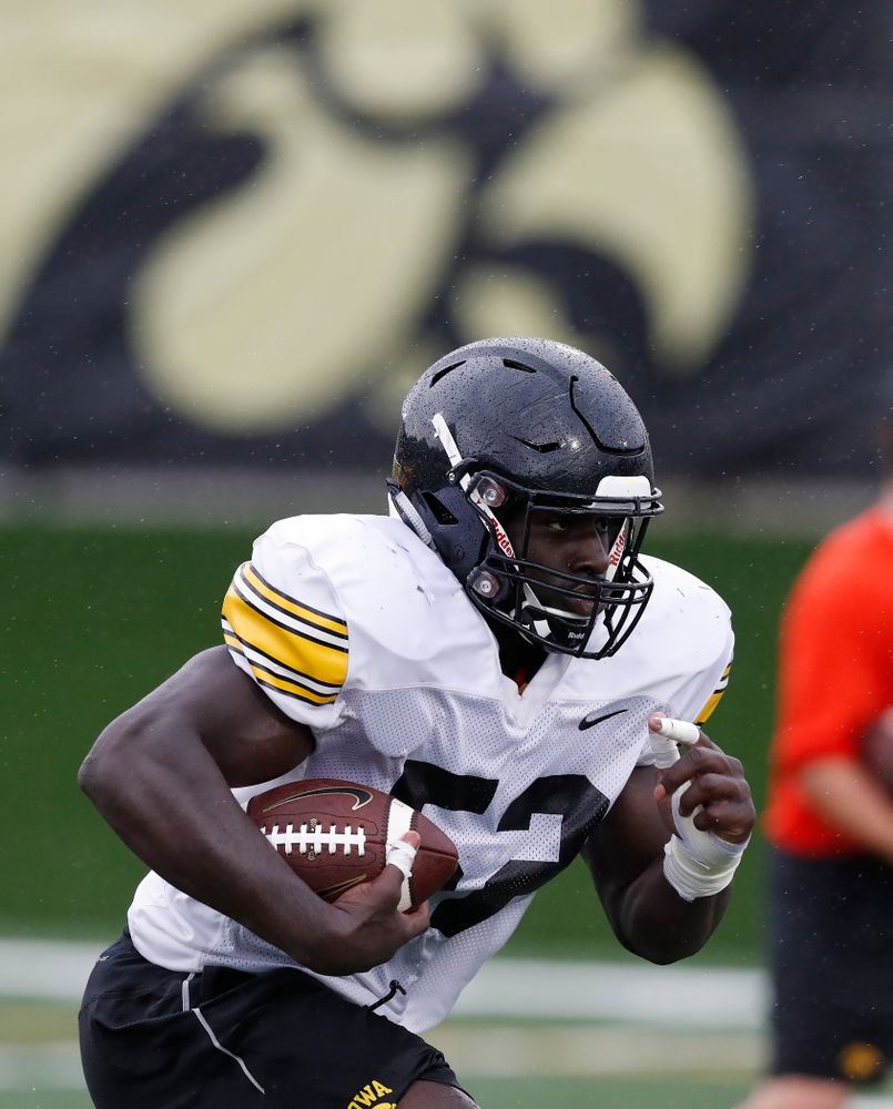 Iowa Hawkeyes linebacker Amani Jones (52) during camp practice No. 15 Monday, August 20, 2018 at the Hansen Football Performance Center. (Brian Ray/hawkeyesports.com)