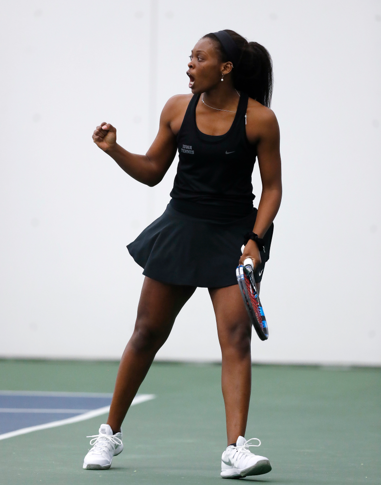 Adorabol Huckleby against Ohio State Sunday, March 25, 2018 at the Hawkeye Tennis and Recreation Center. (Brian Ray/hawkeyesports.com)