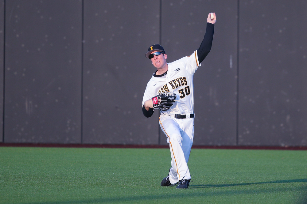 Iowa outfielder Connor McCaffery at game 1 vs Rutgers on Friday, April 5, 2019 at Duane Banks Field. (Lily Smith/hawkeyesports.com)