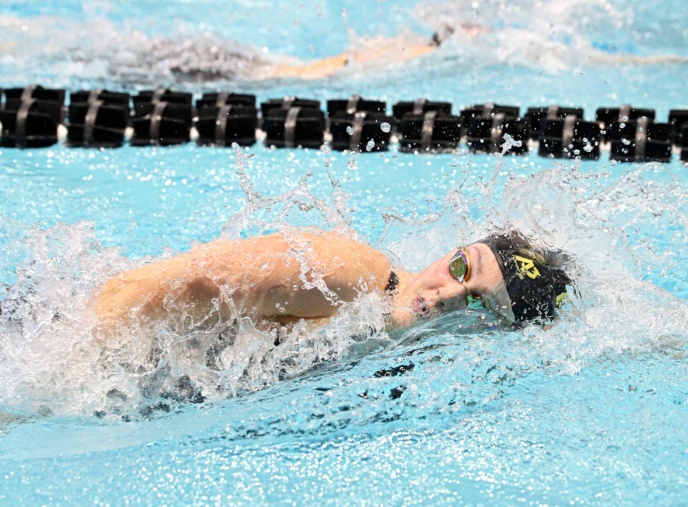 Iowa’s Emilia Sansome swims the women’s 500 yard freestyle preliminary event during the 2020 Women’s Big Ten Swimming and Diving Championships at the Campus Recreation and Wellness Center in Iowa City on Thursday, February 20, 2020. (Stephen Mally/hawkeyesports.com)