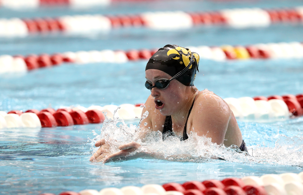 Iowa's Kelsey Drake swims the 200-yard IM during the 2019 Women's Big Ten Swimming and Diving meet Thursday, February 21, 2019 in Bloomington, Indiana. (Brian Ray/hawkeyesports.com)