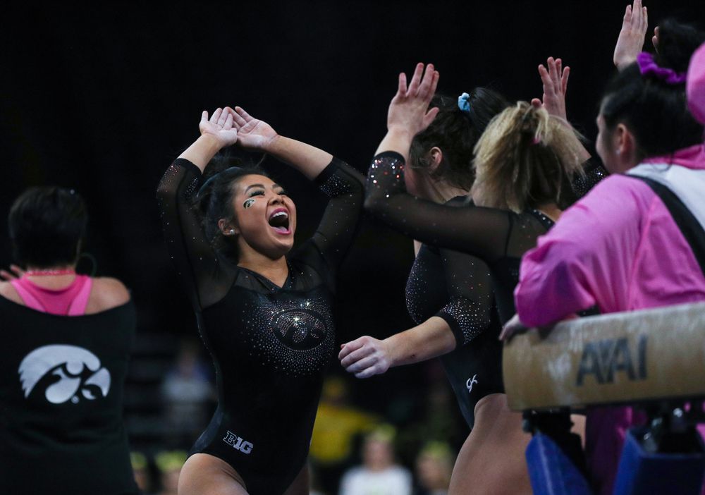 Iowa’s Claire Kaji competes on the beam against Michigan Friday, February 14, 2020 at Carver-Hawkeye Arena. (Brian Ray/hawkeyesports.com)