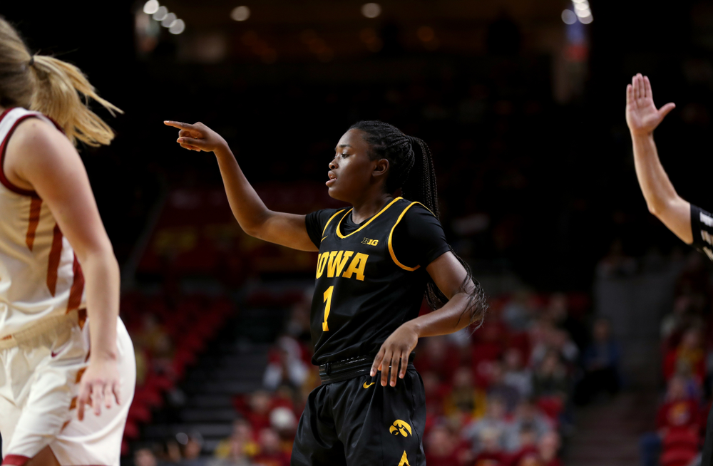 Iowa Hawkeyes guard Tomi Taiwo (1) against the Iowa State Cyclones Wednesday, December 11, 2019 at Hilton Coliseum in Ames, Iowa(Brian Ray/hawkeyesports.com)