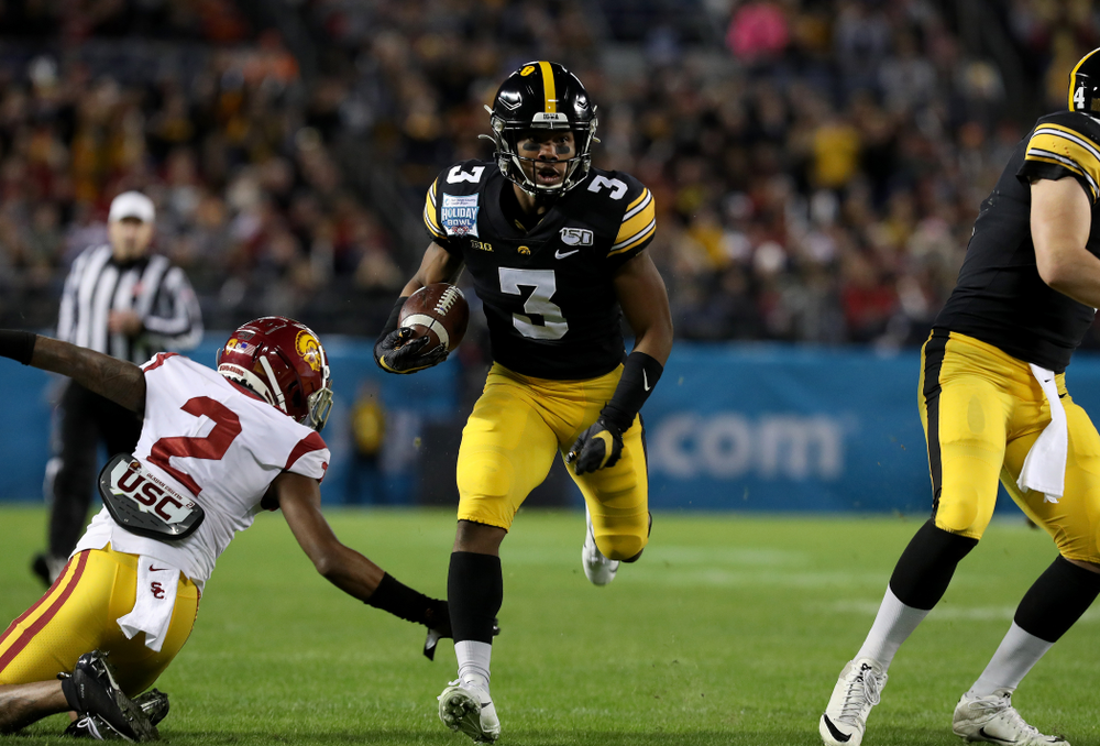 Iowa Hawkeyes wide receiver Tyrone Tracy Jr. (3) against USC in the Holiday Bowl Friday, December 27, 2019 at San Diego Community Credit Union Stadium. (Brian Ray/hawkeyesports.com)