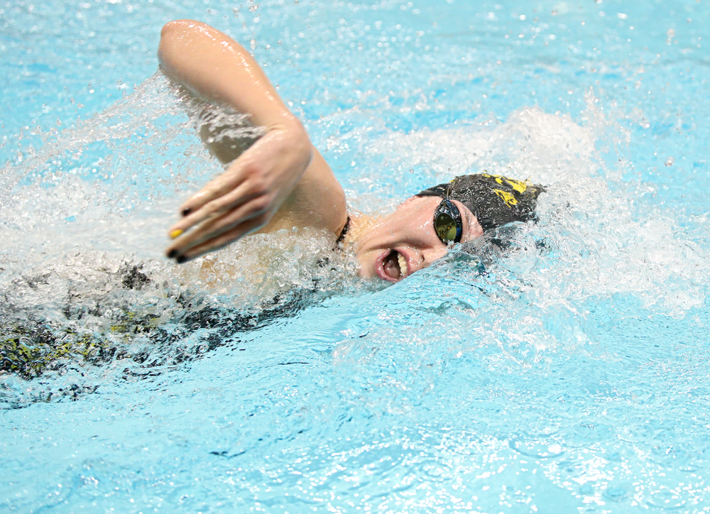 Iowa’s Allyssa Fluit swims the women’s 200 yard freestyle final event during the 2020 Women’s Big Ten Swimming and Diving Championships at the Campus Recreation and Wellness Center in Iowa City on Friday, February 21, 2020. (Stephen Mally/hawkeyesports.com)