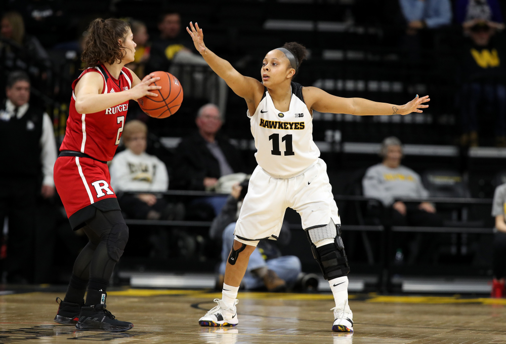 Iowa Hawkeyes guard Tania Davis (11) against the Rutgers Scarlet Knights Wednesday, January 23, 2019 at Carver-Hawkeye Arena. (Brian Ray/hawkeyesports.com)