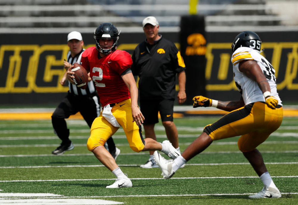 Iowa Hawkeyes quarterback Peyton Mansell (2) during Kids Day Saturday, August 11, 2018 at Kinnick Stadium. (Brian Ray/hawkeyesports.com)