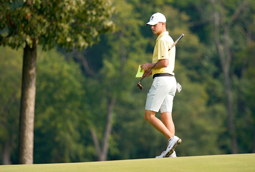 Iowa’s Benton Weinberg walks around the green during the third day of the Golfweek Conference Challenge at the Cedar Rapids Country Club in Cedar Rapids on Tuesday, Sep 17, 2019. (Stephen Mally/hawkeyesports.com)