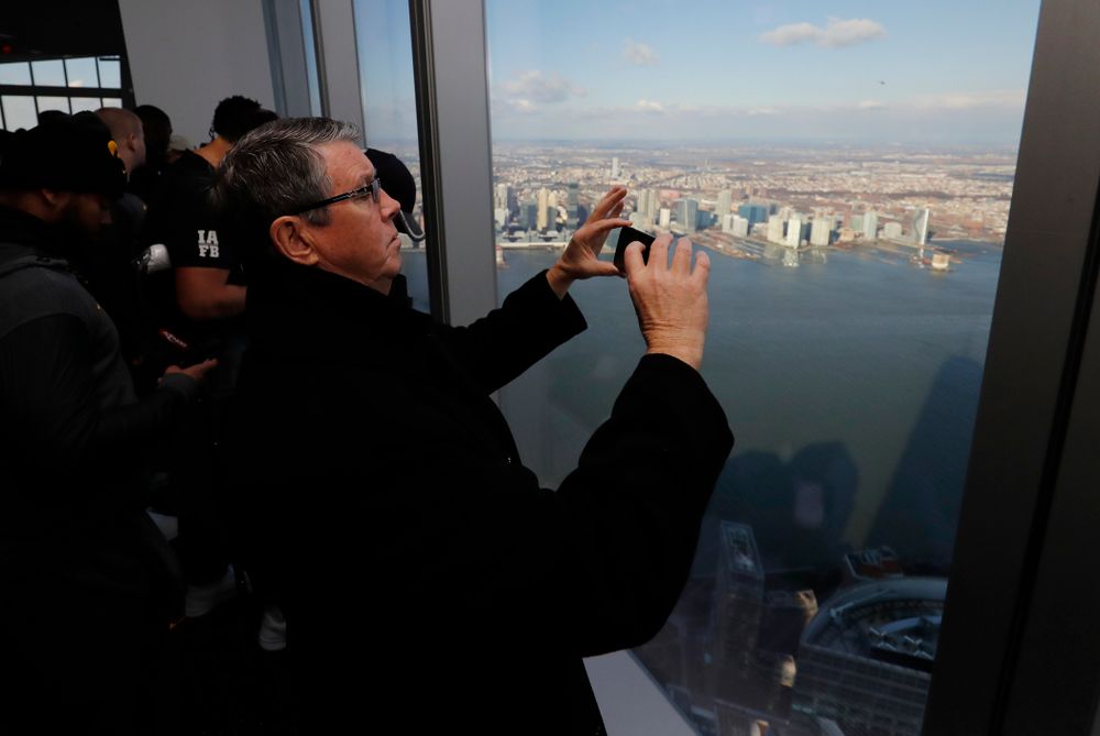 Quarterbacks coach Ken O'Keefe as the Iowa Hawkeyes visit the observation deck of the One World Trade Center and the 9/11 Memorial and Museu