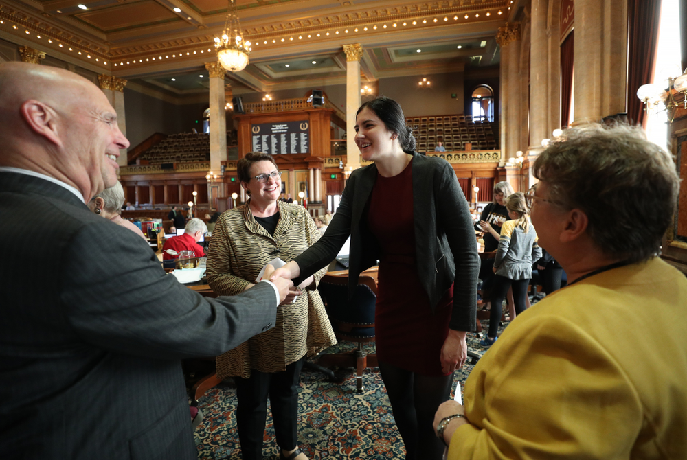 Iowa WomenÕs BasketballÕs Megan Gustafson is recognized with a resolution by the house and the senate at the Iowa State Capitol Wednesday, April 24, 2019 in Des Moines. (Brian Ray/hawkeyesports.com)