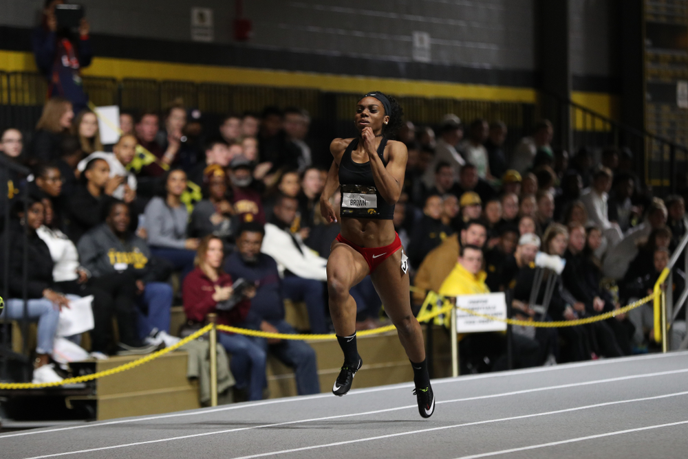 Former Hawkeye Brittany Brown runs the 300 meter premier during the 2019 Larry Wieczorek Invitational Friday, January 18, 2019 at the Hawkeye Tennis and Recreation Center. (Brian Ray/hawkeyesports.com)