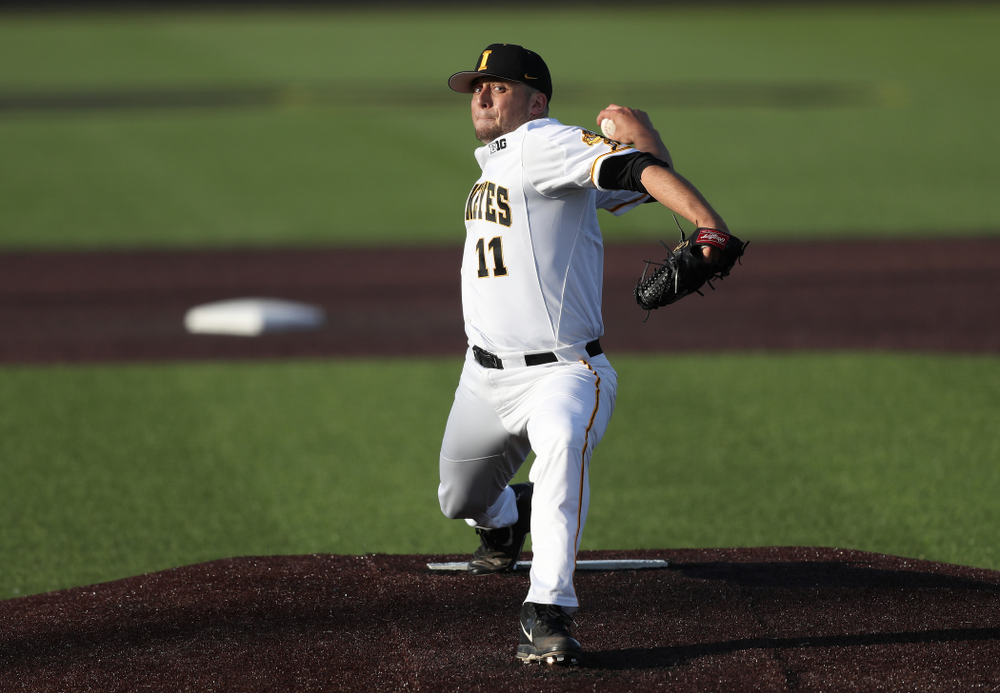 Iowa Hawkeyes Cole McDonald (11) against the Michigan State Spartans Friday, May 10, 2019 at Duane Banks Field. (Brian Ray/hawkeyesports.com)