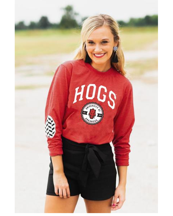 Official Arkansas Razorbacks Gameday Couture Patch It Up Elbow Patch T Shirt Arkansas Razorbacks Team Store Arkansas Razorbacks Store Shop University Of Arkansas Apparel Gear Gifts Clothing