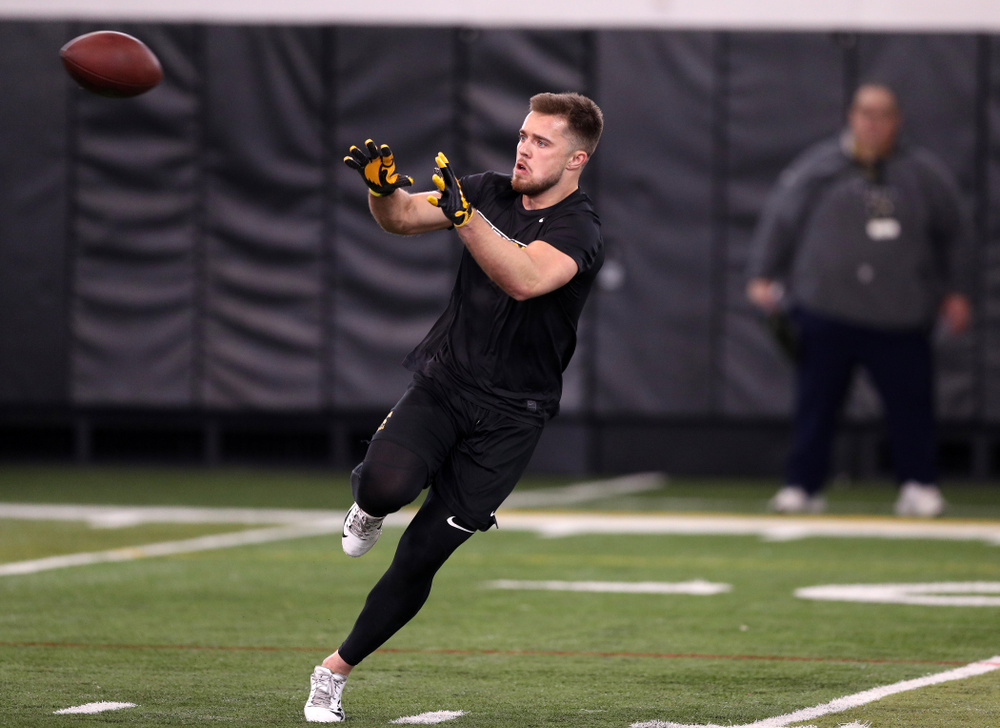 Iowa Hawkeyes wide receiver Nick Easley (84) during the teamÕs annual Pro Day Monday, March 25, 2019 at the Hansen Football Performance Center. (Brian Ray/hawkeyesports.com)